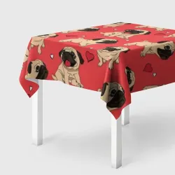 Скатерть 3D Мопсики и Сердечки