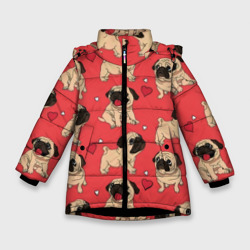 Зимняя куртка для девочек 3D Мопсики и Сердечки