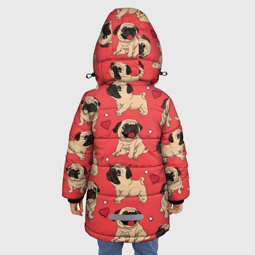 Зимняя куртка для девочек 3D Мопсики и Сердечки, цвет черный - фото 4