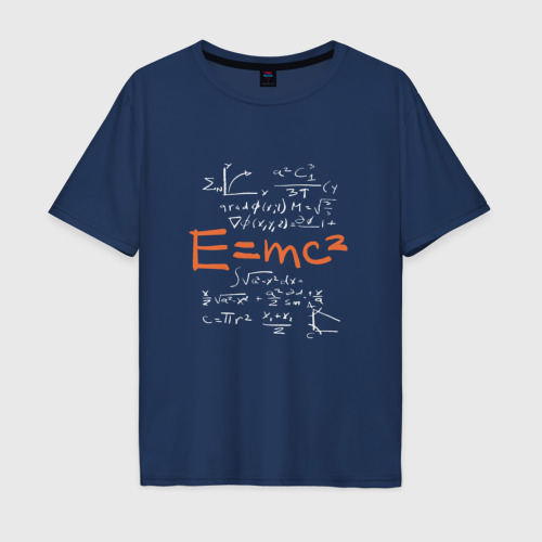 Мужская футболка оверсайз из хлопка с принтом Формула относительности E=MC2, вид спереди №1