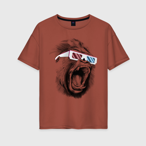 Женская футболка хлопок Oversize Дикая горилла, цвет кирпичный