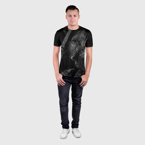 Мужская футболка 3D Slim с принтом БЕРСЕРК черно - белый, вид сбоку #3