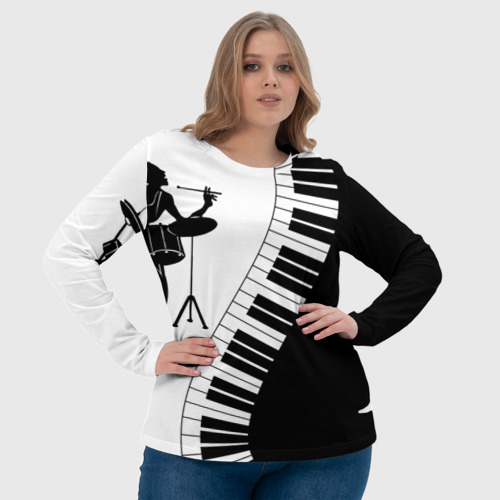 Женский лонгслив 3D с принтом Черно Белое пианино, фото #4