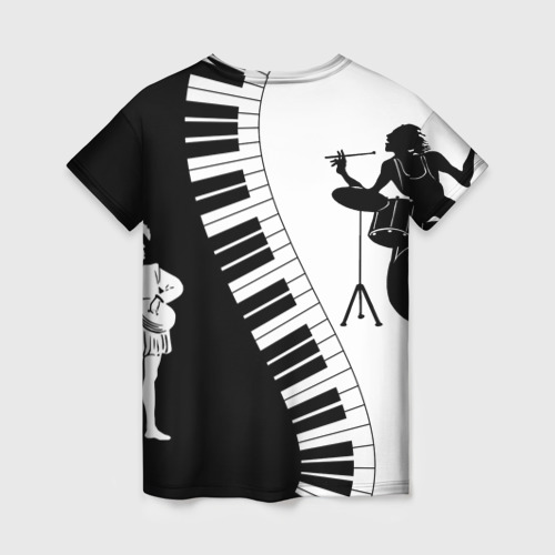 Женская футболка 3D с принтом Черно Белое пианино, вид сзади #1