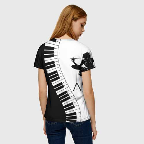 Женская футболка 3D с принтом Черно Белое пианино, вид сзади #2