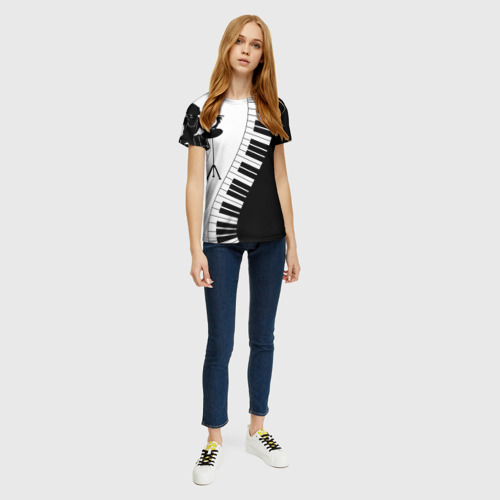 Женская футболка 3D с принтом Черно Белое пианино, вид сбоку #3