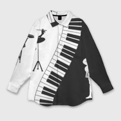 Женская рубашка oversize 3D Черно Белое пианино
