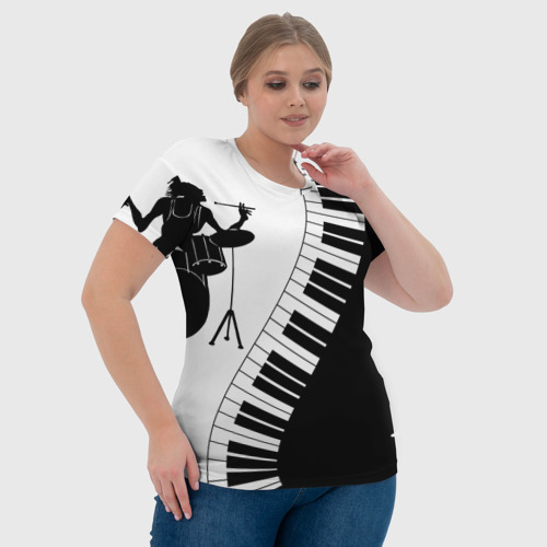 Женская футболка 3D с принтом Черно Белое пианино, фото #4