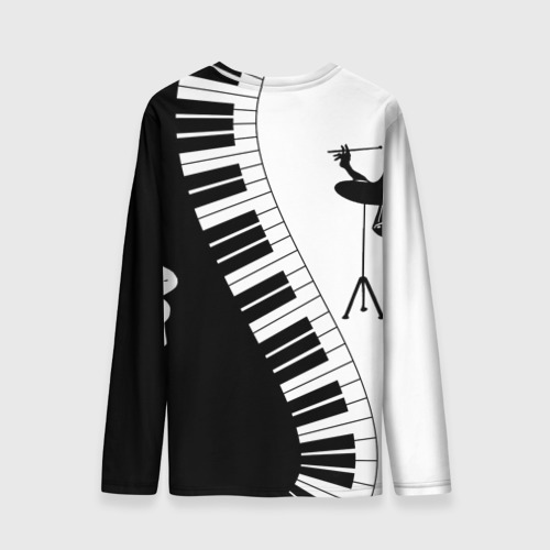 Мужской лонгслив 3D с принтом Черно Белое пианино, вид сзади #1