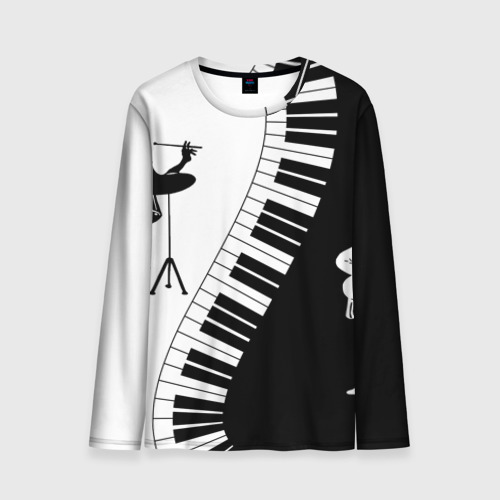 Мужской лонгслив 3D с принтом Черно Белое пианино, вид спереди #2
