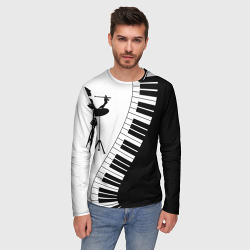 Мужской лонгслив 3D с принтом Черно Белое пианино, фото на моделе #1