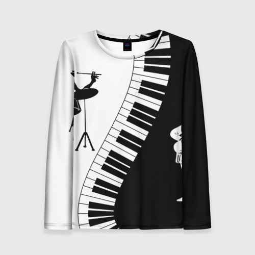 Женский лонгслив 3D с принтом Черно Белое пианино, вид спереди #2