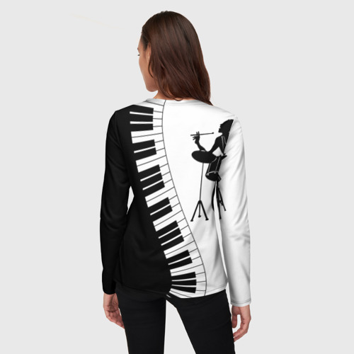 Женский лонгслив 3D с принтом Черно Белое пианино, вид сзади #2