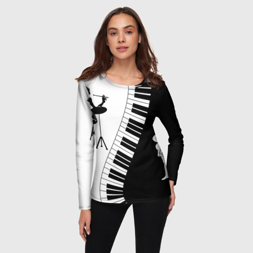 Женский лонгслив 3D с принтом Черно Белое пианино, фото на моделе #1