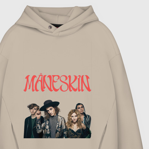 Мужское худи Oversize хлопок Логотип Maneskin, цвет миндальный - фото 4