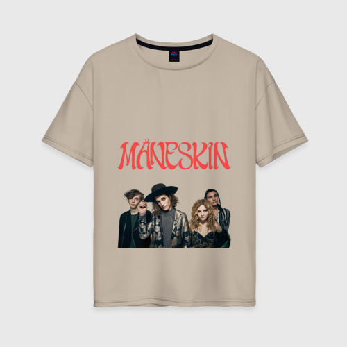 Женская футболка хлопок Oversize Логотип Maneskin, цвет миндальный