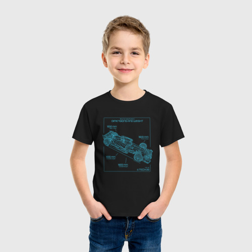 Детская футболка хлопок Чертёж схема машины формулы 1, цвет черный - фото 3