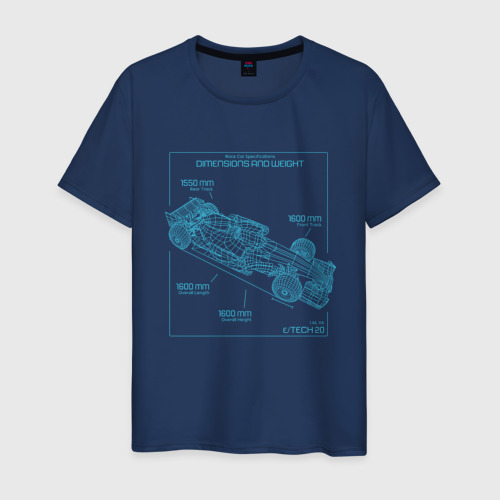 Мужская футболка хлопок Чертёж схема машины формулы 1, цвет темно-синий