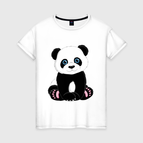 Женская футболка из хлопка с принтом Милая панда, вид спереди №1