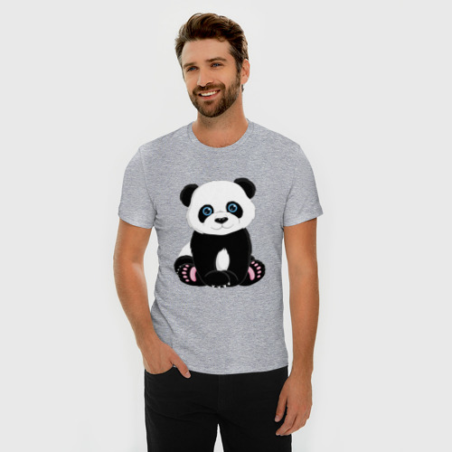 Мужская футболка хлопок Slim Милая панда, цвет меланж - фото 3