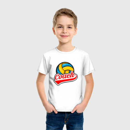 Детская футболка хлопок Волейбол - Тренер, цвет белый - фото 3