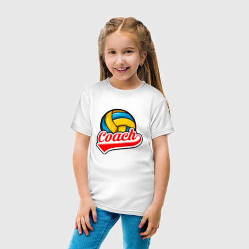 Детская футболка хлопок Волейбол - Тренер, цвет белый - фото 5