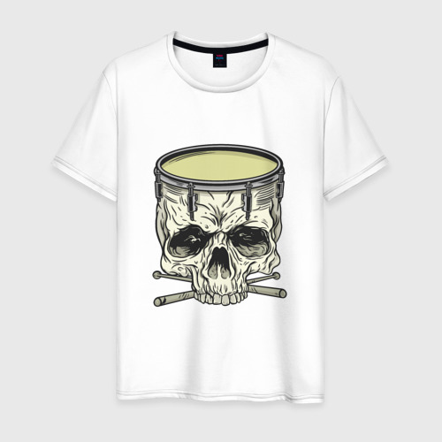 Мужская футболка из хлопка с принтом Барабан Череп Skull Drum, вид спереди №1