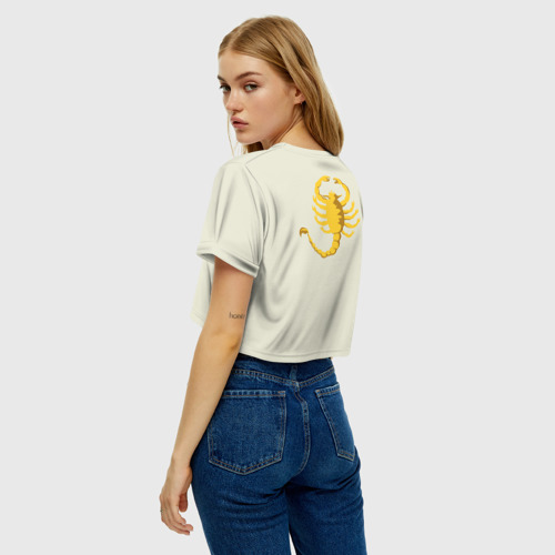 Женская футболка Crop-top 3D Drive - Скорпион - Ryan Gosling white scorpion jacket, цвет 3D печать - фото 5