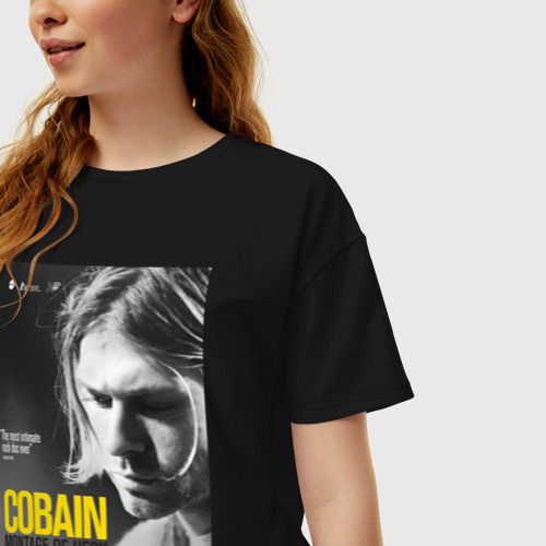 Женская футболка хлопок Oversize с принтом Kurt Cobain Montage of heck, фото на моделе #1