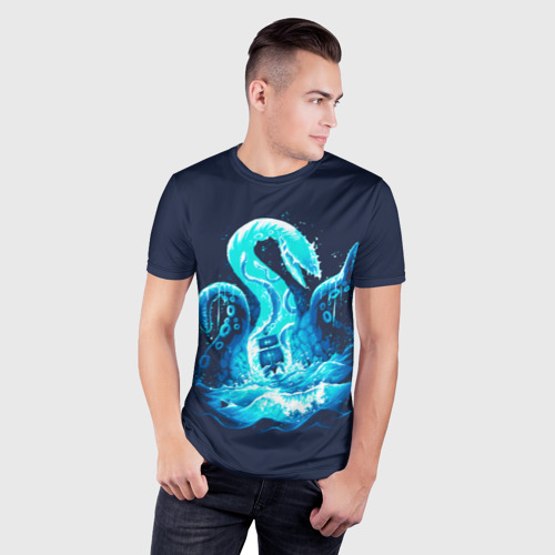 Мужская футболка 3D Slim с принтом Kraken is here, фото на моделе #1