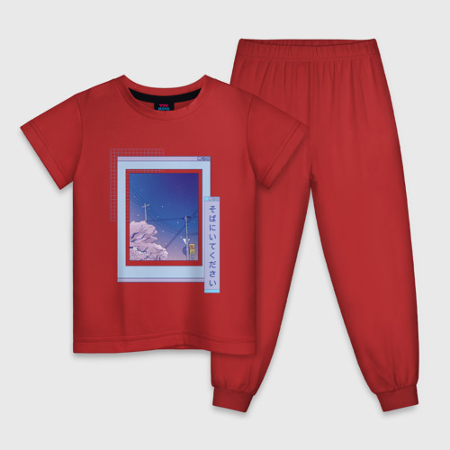 Детская пижама хлопок Vaporwave Аниме Пейзаж, цвет красный