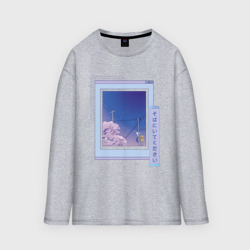 Мужской лонгслив oversize хлопок Vaporwave Аниме Пейзаж