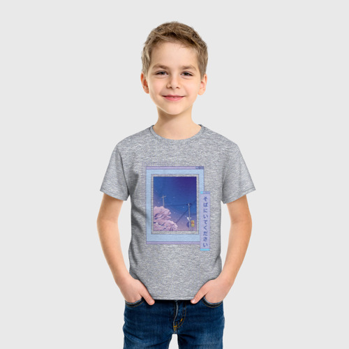 Детская футболка хлопок Vaporwave Аниме Пейзаж, цвет меланж - фото 3