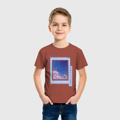 Детская футболка хлопок Vaporwave Аниме Пейзаж, цвет кирпичный - фото 3