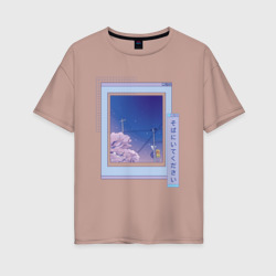 Vaporwave Аниме Пейзаж – Женская футболка хлопок Oversize с принтом купить со скидкой в -16%