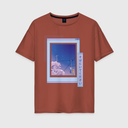 Женская футболка хлопок Oversize Vaporwave Аниме Пейзаж