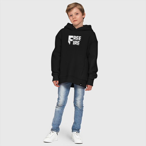 Детское худи Oversize хлопок FF white logo, цвет черный - фото 11