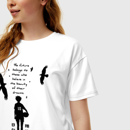 Женская футболка хлопок Oversize с принтом Будущее принадлежит тем кто верит в свои мечты Шоё Хината, фото на моделе #1