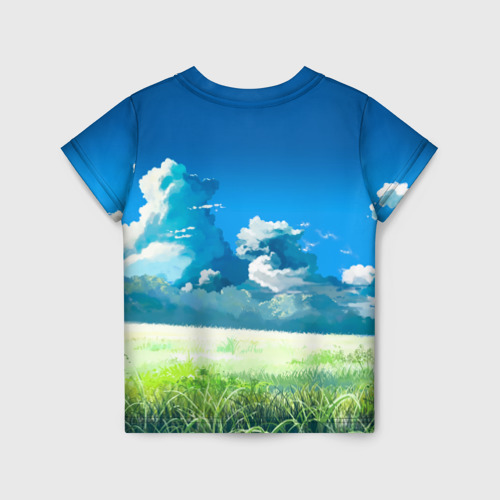 Детская футболка 3D с принтом Пикачу на природе, вид сзади #1