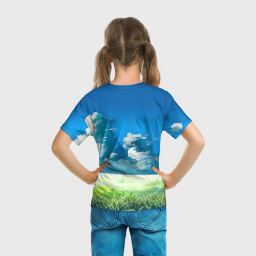 Детская футболка 3D с принтом Пикачу на природе, вид сзади #2