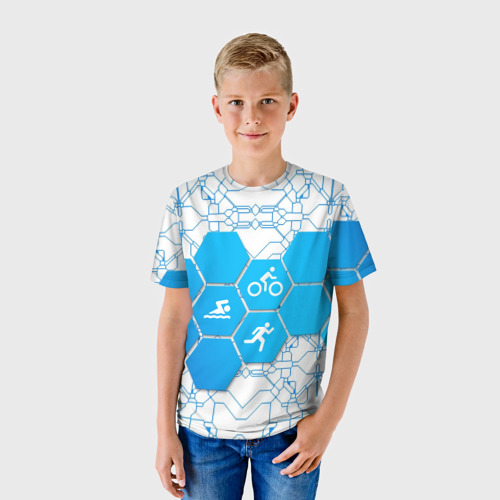 Детская футболка 3D с принтом Плыви, Крути, Беги, фото на моделе #1