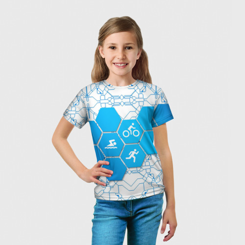 Детская футболка 3D с принтом Плыви, Крути, Беги, вид сбоку #3