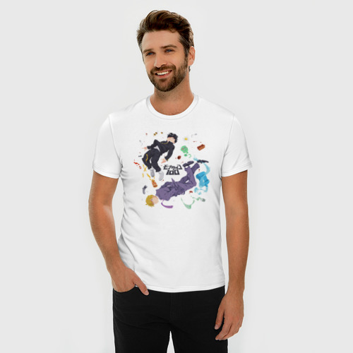 Мужская футболка хлопок Slim Аниме Моб Психо 100, цвет белый - фото 3