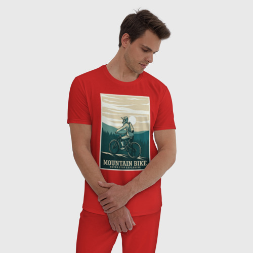Мужская пижама хлопок Покоритель гор, цвет красный - фото 3