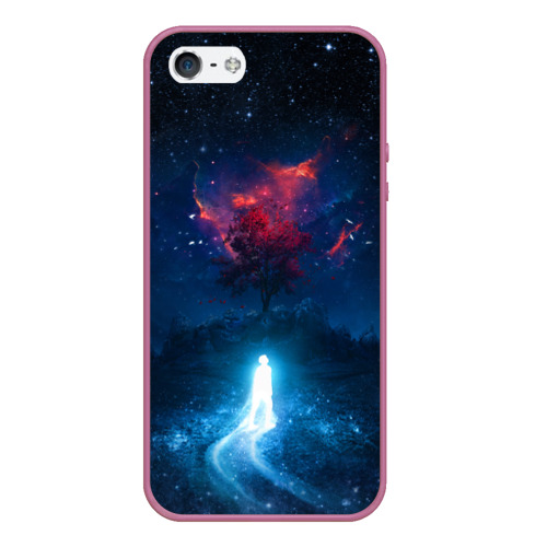 Чехол для iPhone 5/5S матовый Душа идущая в космос Soul space, цвет розовый