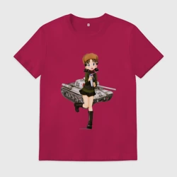 Мужская футболка хлопок Аниме девушка танкистка в ушанке