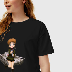 Женская футболка хлопок Oversize Аниме девушка танкистка в ушанке - фото 2