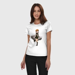 Женская пижама с белой футболкой хлопок Аниме девушка танкистка в ушанке - фото 2