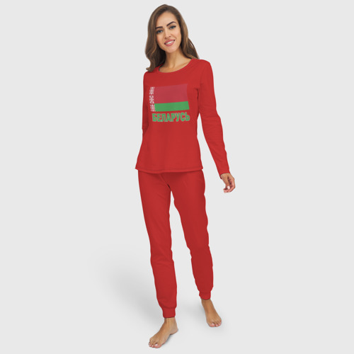Женская пижама с лонгсливом хлопок Беларусь, цвет красный - фото 3