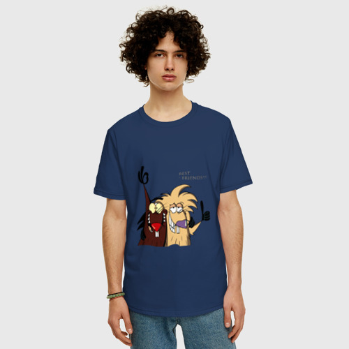 Мужская футболка хлопок Oversize Злюки бобры, цвет темно-синий - фото 3